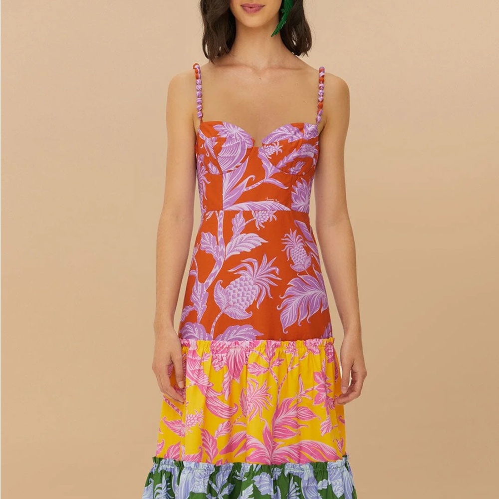 FARM Rio Tropical Red and Green Midi Dress - Picture 2 of 8